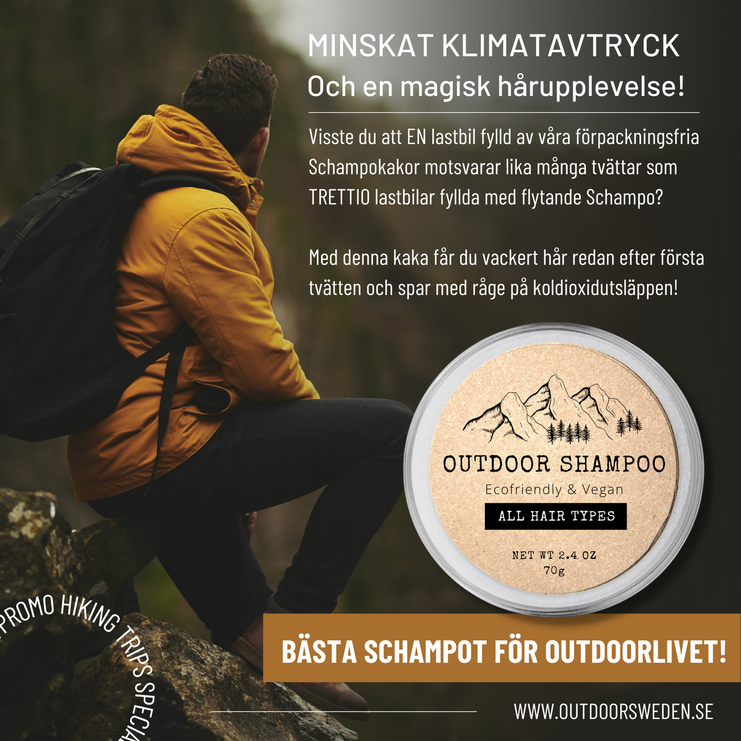 Outdoor Shampoo 70 g, 3 in 1: Schampo, Balsam & Tvål (Schampokaka Sensitive)