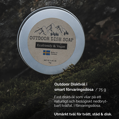 Outdoor Dishwashing soap in a smart storage box